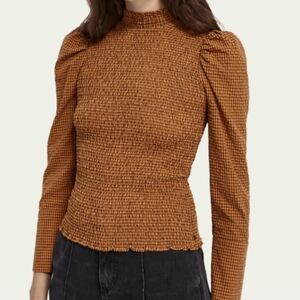 Scotch & Soda NWT Tan Smocked Blouse MED 1392